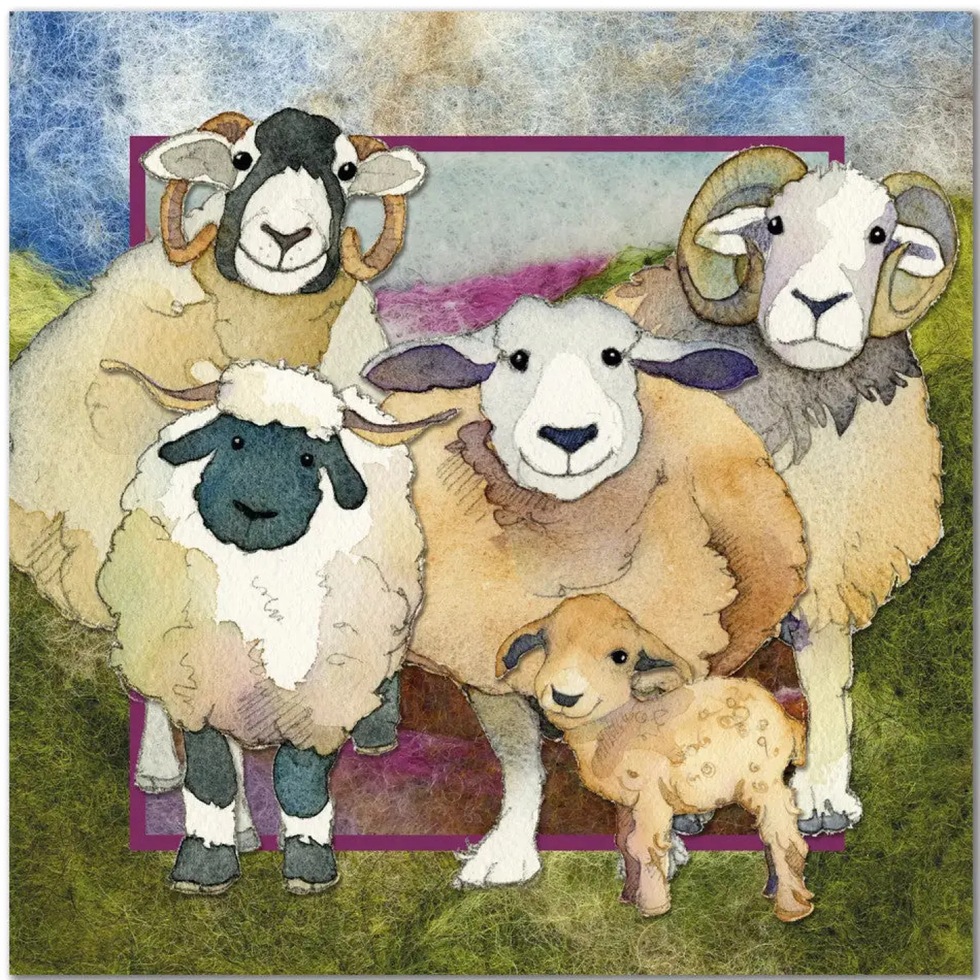 Emma Ball Felted Sheep Family Greetings Card