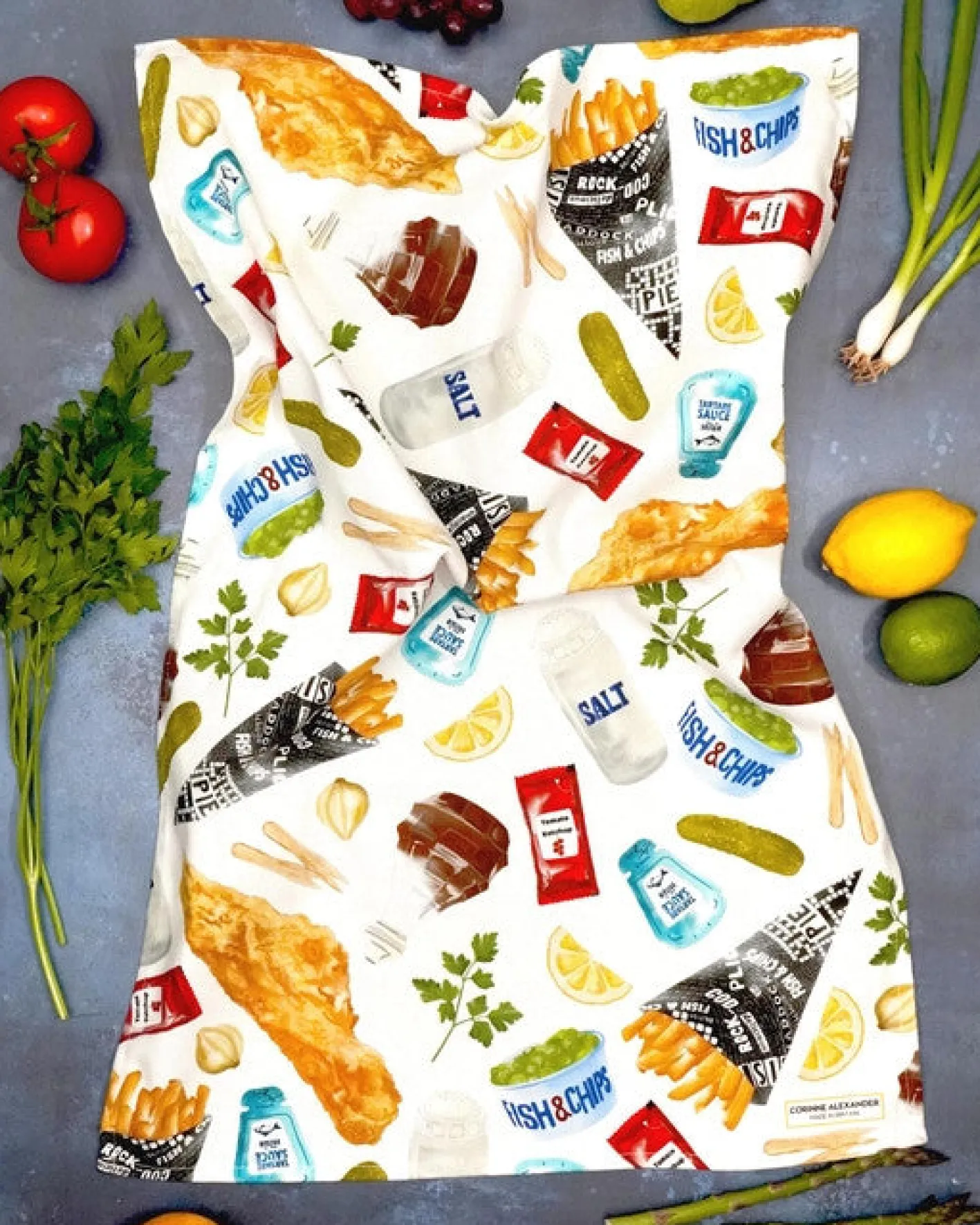 Corinne Alexander Fish & Chip Tea Towel by