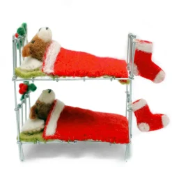 Amica Felt Fox Terrier Pair in Bunk Bed with Stockings Felt Decoration