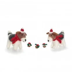 Amica Felt Fox Terrier Pair with Christmas Pudding Garland Felt Decoration