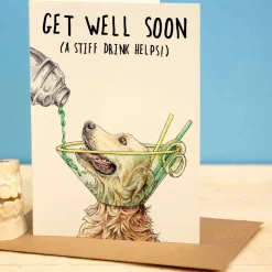 Bewilderbeest Get Well Soon - A Stiff Drink Helps Greetings Card