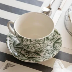 Burleigh Green Prunus Teacup and Saucer