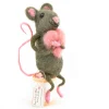 Sew Heart Felt Grey Sitting Felt Mouse Holding a Pink Heart