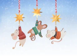 Dapple & Dot Hanging Mouse and Star Wooden Christmas Decorations