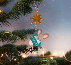 Dapple & Dot Hanging Mouse and Star Wooden Christmas Decorations