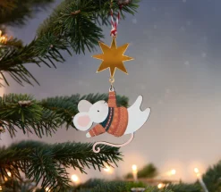 Dapple & Dot Hanging Mouse and Star Wooden Christmas Decorations