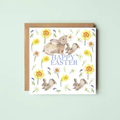 West Country Designs 'Happy Easter' Rabbits and Daffodils Greetings Card