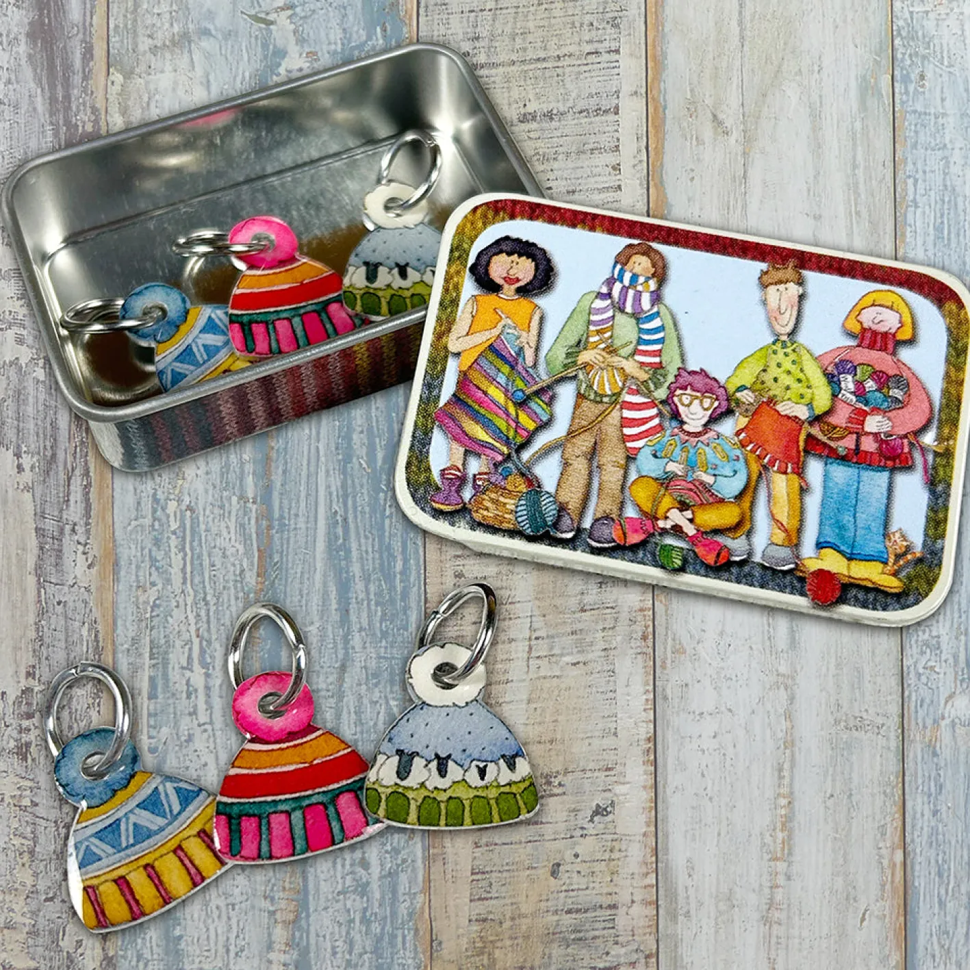 Emma Ball Hats Set of 6 Crochet Markers in a Pocket Tin