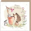 Paper Shed Design Hedgehog and Bird with Sweet Peas "Happy Birthday" Birthday Greetings Card