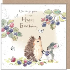 Paper Shed Design Hedgehog and Mouse with Blackberries "Wishing You" Birthday Greetings Card
