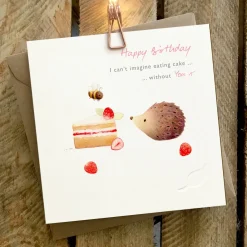 Ginger Betty Hedgehog Eating Cake Birthday Card