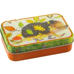Emma Ball Hedgehog with Leaves  Hinged Small Rectangular Tin