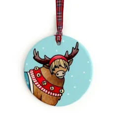 Yeti Highland Cow Ceramic Tree Decorations