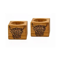 Selbrae Highland Cow Oak Egg Cups - Set of 2