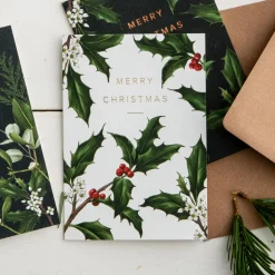 Catherine Lewis Holly Border - White - Christmas Card