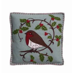 Jan Constantine Holly Robin Pillow - Duck Egg Blue
