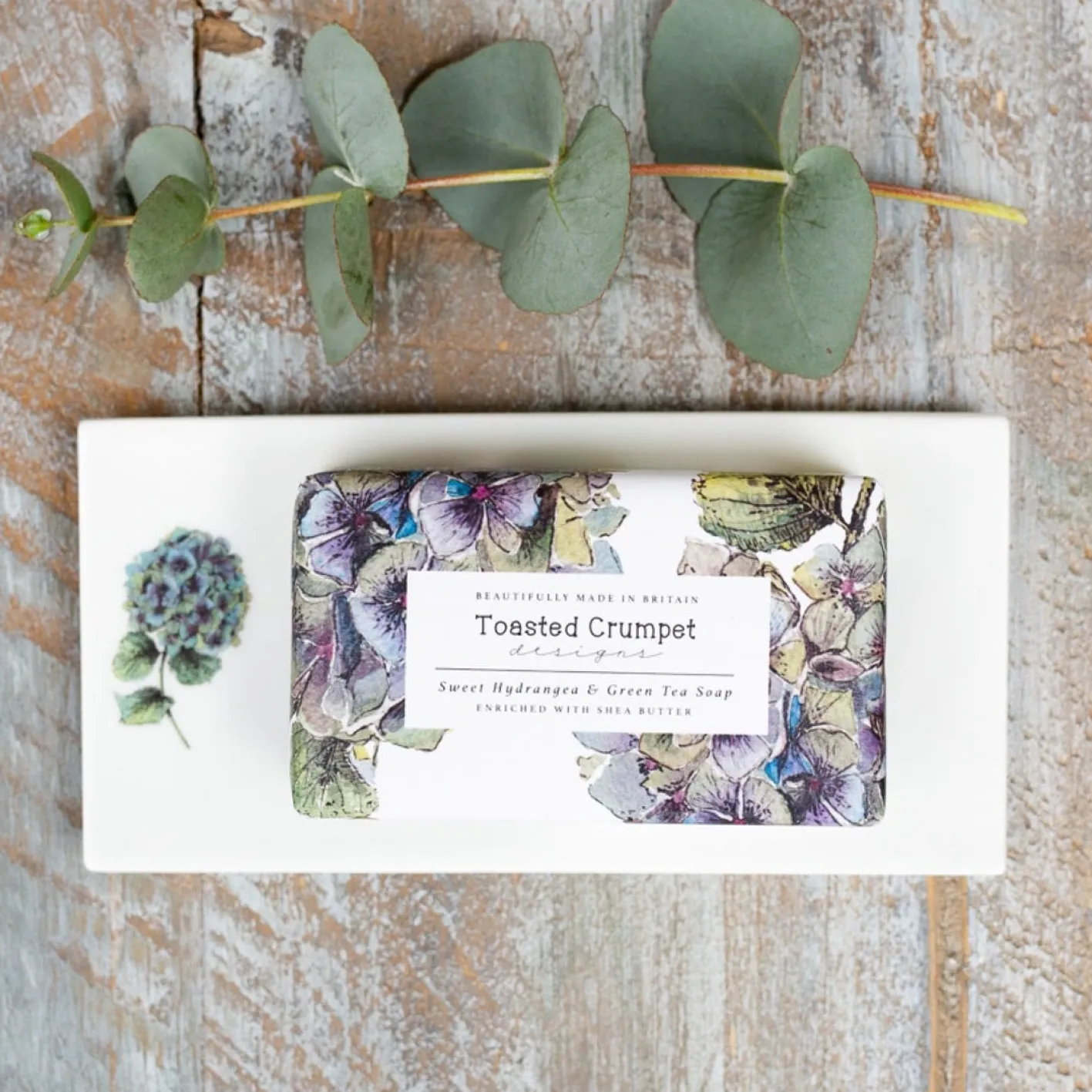 Toasted Crumpet Hydrangea Bone China Rectangular Soap Dish