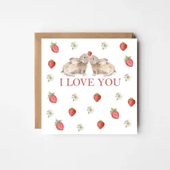 West Country Designs 'I Love You' Rabbits and Strawberries Greetings Card