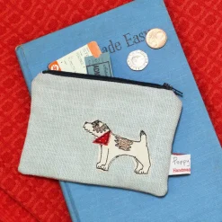 Poppy Treffry Jack Russell  Embroidered Flat Coin Purse