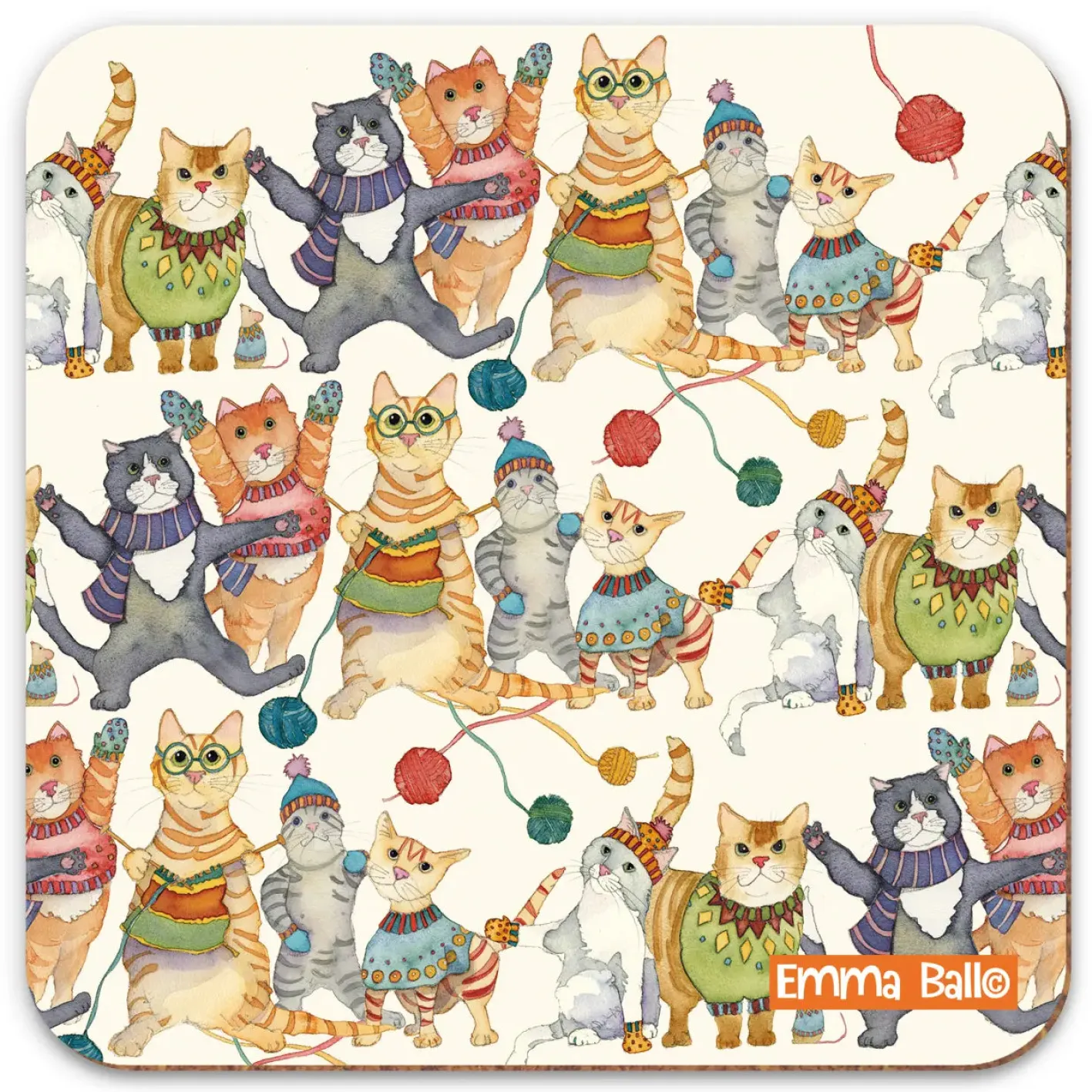 Emma Ball Kittens in Mittens Patterned Coaster