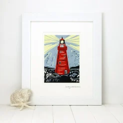 Lucky Lobster Lighthouse Print Framed