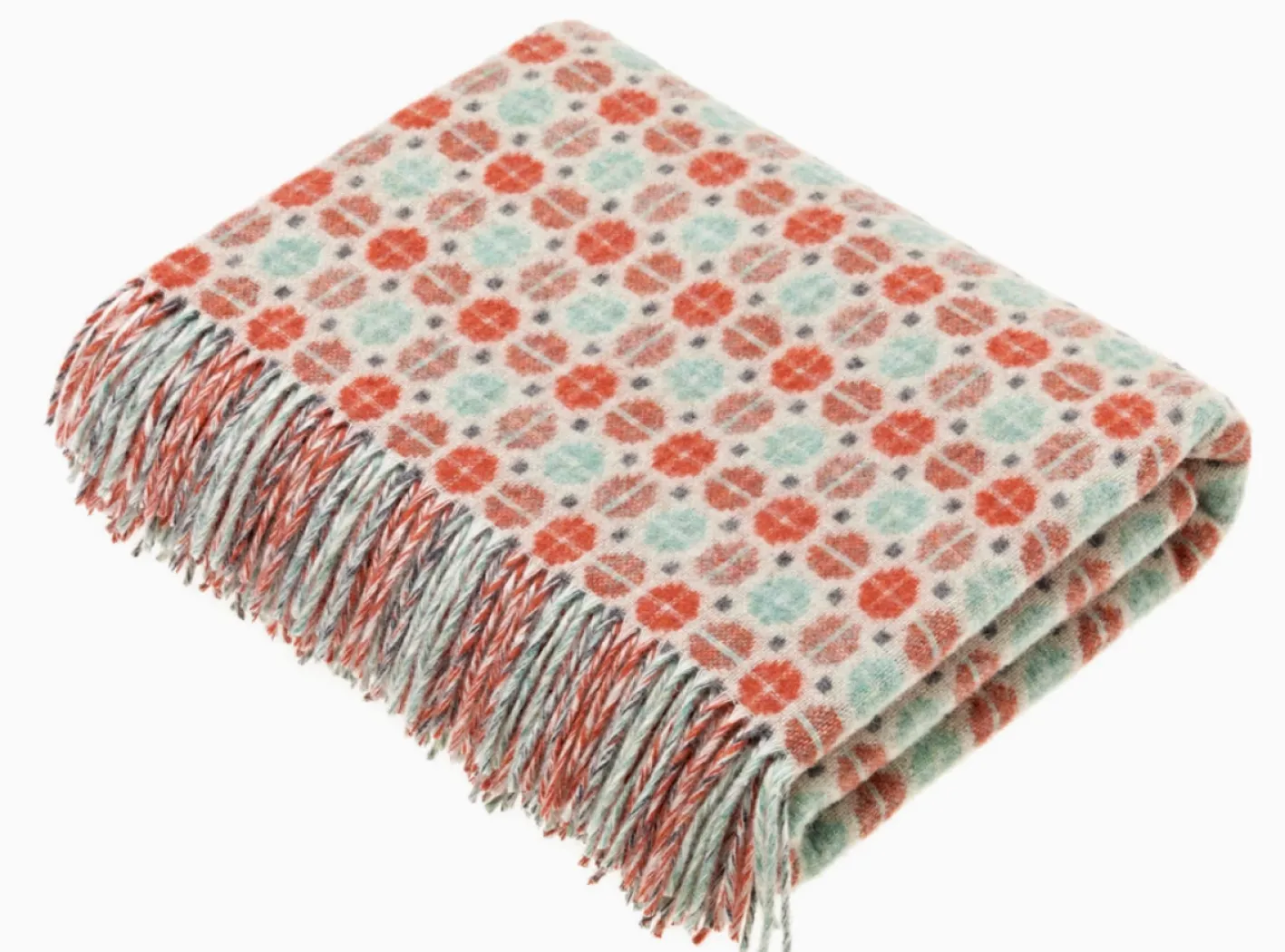Bronte Moon Milan Coral/Mint Merino Lambswool Throw