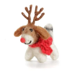 Amica Felt Mini Fox Terrier with Antlers Felt Decoration