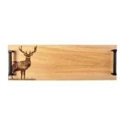 Selbrae Monarch Stag Oak Serving Tray with Burnished Steel Handles