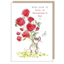 Paper Shed Design Mouse with Red Roses "With Lots of Love on Valentine's Day" Greetings Card
