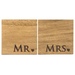 Selbrae Mr & Mrs Oak Coasters- Set of 2
