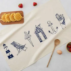 Victoria Eggs Nautical Beachscape Tea Towel