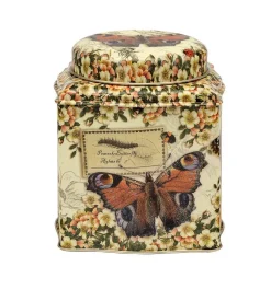 Elite Tins Nostalgia - Vintage Butterflies Wavy Dome Lid Tea Caddy