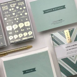 Notes & Clips Notes & Clips Green & Gold Stationery Box