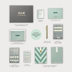 Notes & Clips Notes & Clips Green & Gold Stationery Box