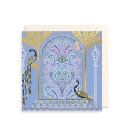 The Art File Ornate Doors & Peacocks Greeting Card by Sara Miller