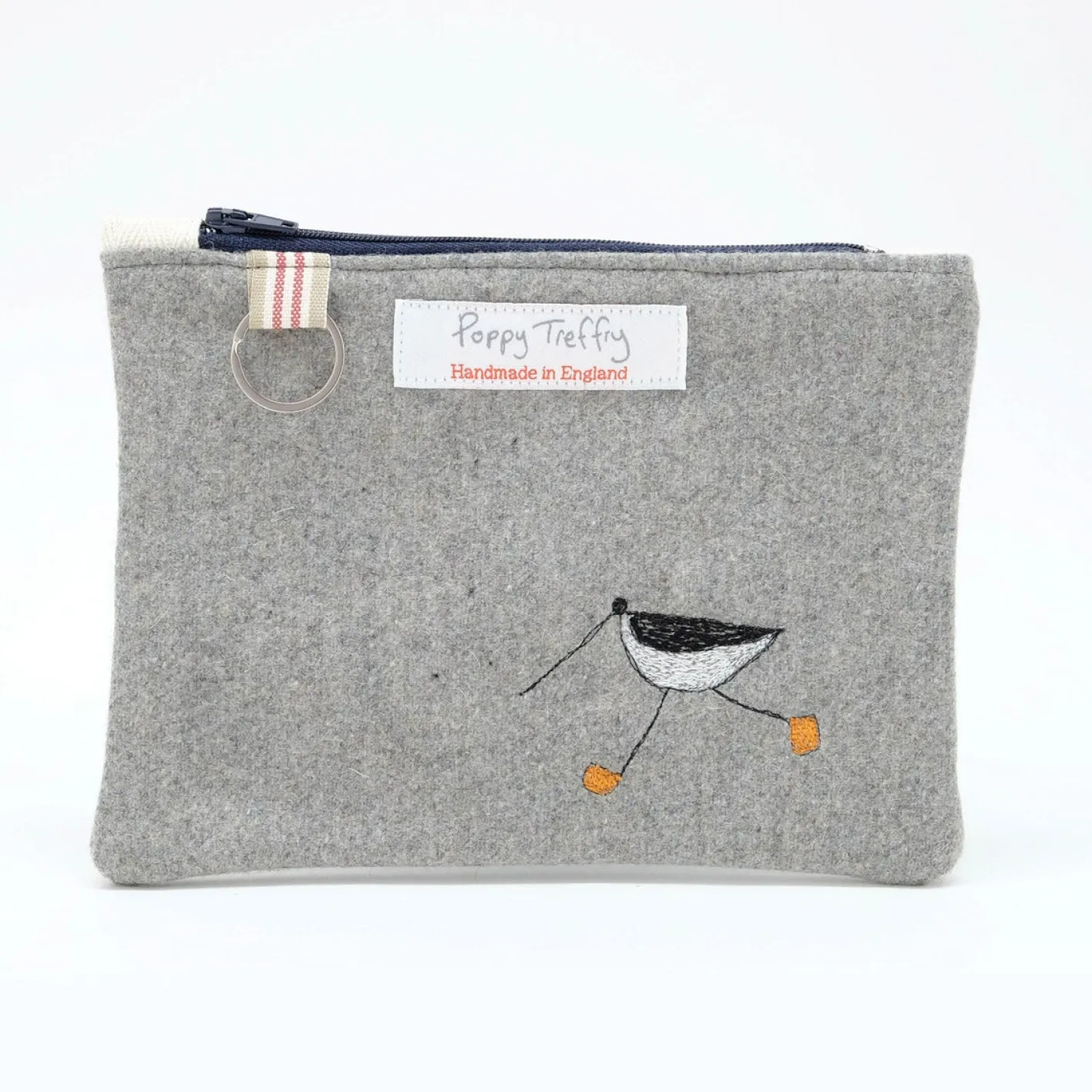 Poppy Treffry Oyster Catcher Flat Embroidered Zip Purse with Keyring