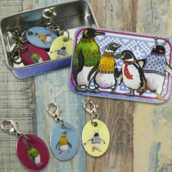 Emma Ball Penguins in Pullovers Set of 6 Stitch Crochet Markers in a Pocket Tin