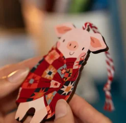 Dapple & Dot Pigs in Blankets Wooden Christmas Decorations