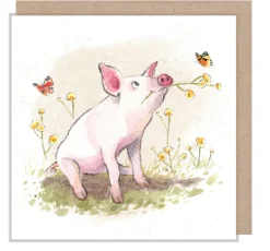 Paper Shed Design Pig With Flowers Greetings Card