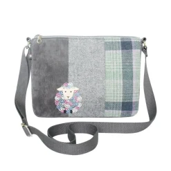 Earth Squared Bags Plum Tweed Cat Applique Messenger Bag