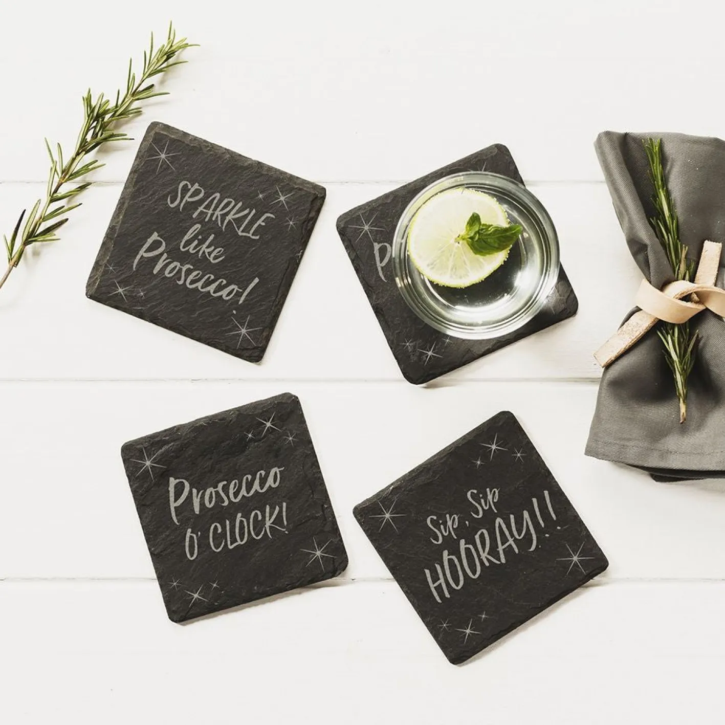 Selbrae Prosecco Slate Coasters- Set of 4