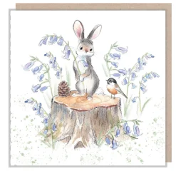Paper Shed Design Rabbit on Tree Stump with Bluebells Greetings Card