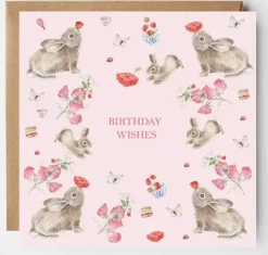 West Country Designs Rabbits Pink Picnic Birthday Card