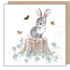 Paper Shed Design Rabbit with Forget Me Knots and Butterflies Greetings Card