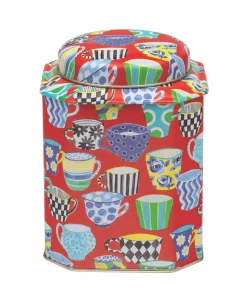 Elite Tins Red Teacup Dome Lid Wavy Caddy
