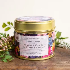 Toasted Crumpet Rhubarb Compote & Clotted Cream Candle in a Matt Gold Tin