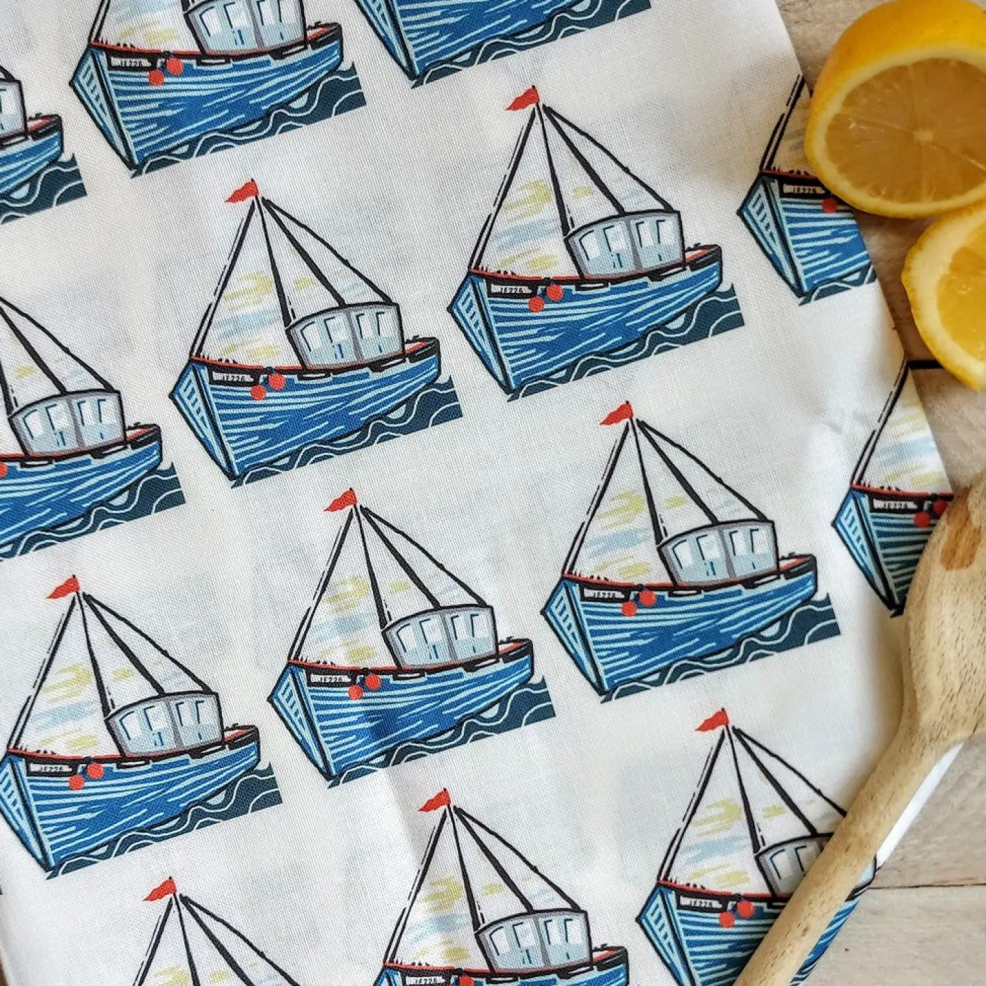 Lucky Lobster Sailing Boats Tea Towel