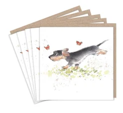 Paper Shed Design Sausage Dog and Butterflies Set of 5 Notecards