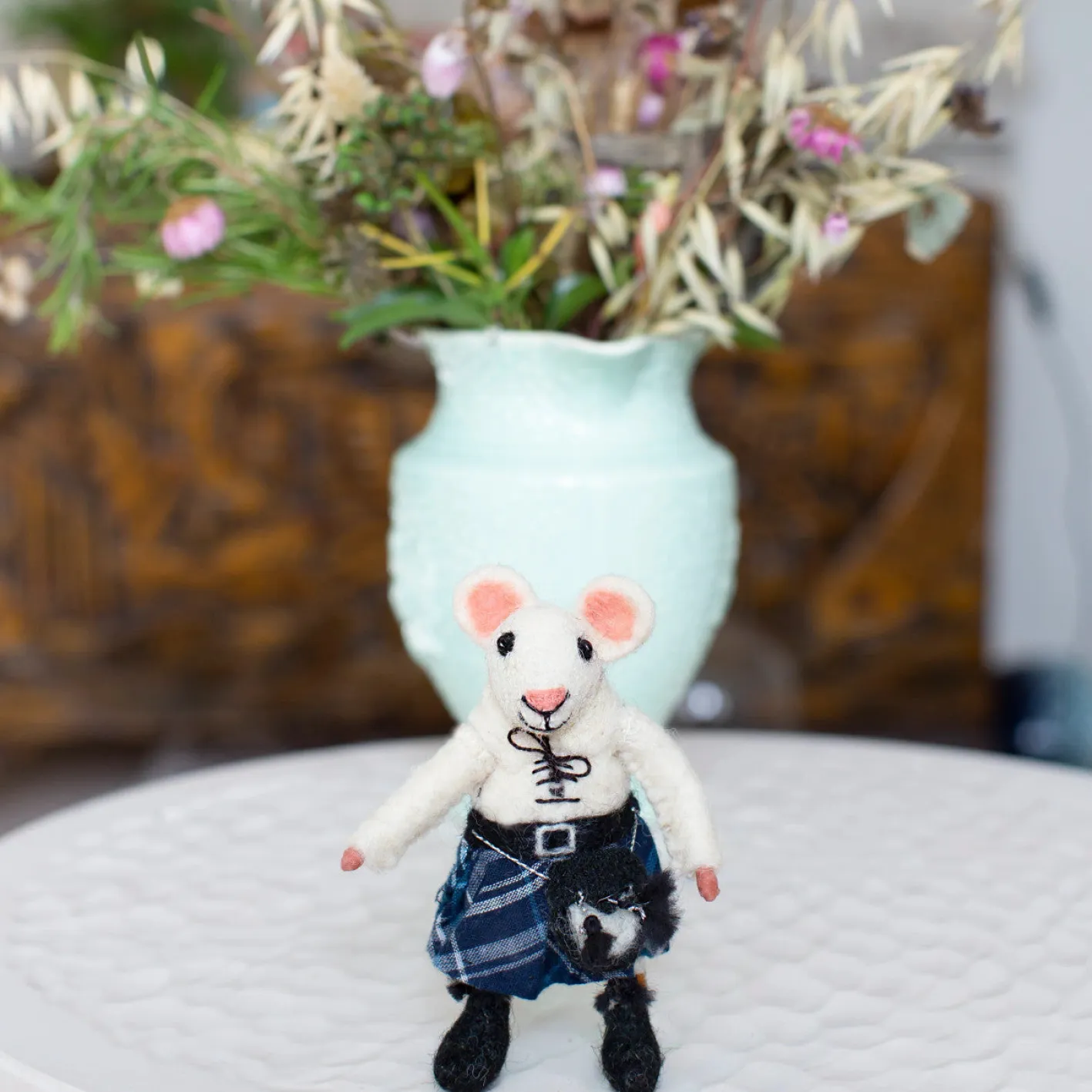 Sew Heart Felt Scottish Felt Mouse in Blue Kilt