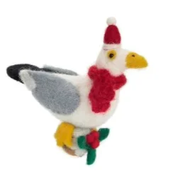 Amica Felt Seagull with Christmas Pudding Felt Decoration
